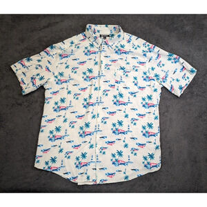 Mix & NY Men's Button Up Vacation shirt tropical beach White Short Sleeve Size L